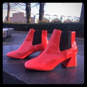 Sexy red patent leather ankle boots